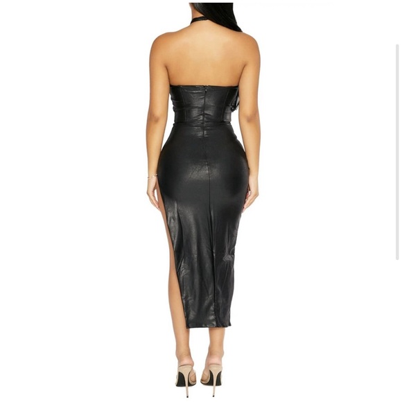 Naked Wardrobe Black Vegan Leather Crossover keyhole Dress XS - Picture 2 of 7